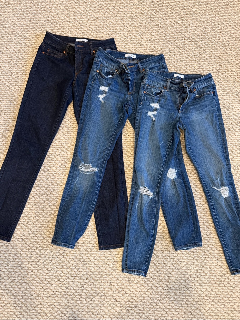 LOFT Curvy Skinny Women’s Distressed Skinny Jeans Trio - Dark and Medium Blue